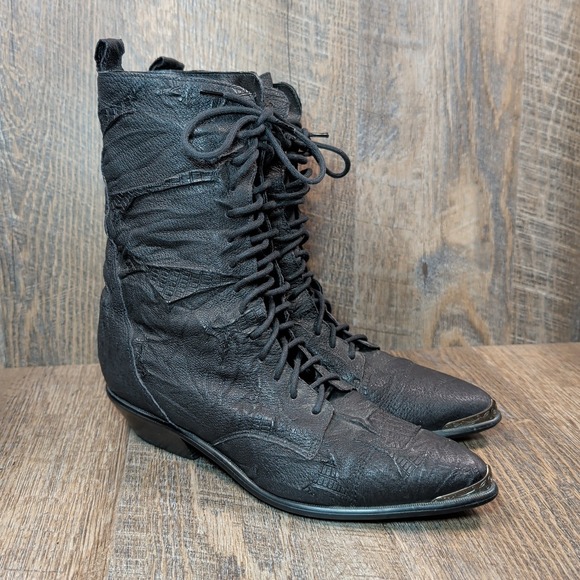 ACME Shoes - Acme Vintage 90s Rhianon Black Leather Lace Up Cowboy Western Boots Size 6 M